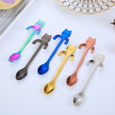 Creative 304 Stainless Steel Cat Spoon Cartoon Cat Spoon Mixing Spoon Hanging Coffee Spoon Mug Hanging Cup Spoon