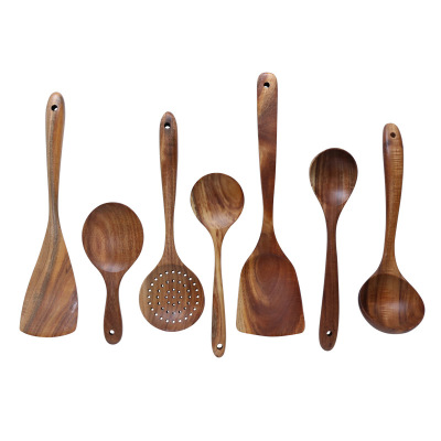 Wooden Colander NonStick Pan Special Spatula Acacia Mangium Wooden Turner Solid Wood Small Meal Spoon Strainer Spoon