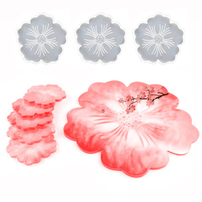 Flowers Tray Coasters Mold Package Flower Cambodia DIY Handmade Crystal Epoxy Molded Silicone Fruit Dish Tray Petals