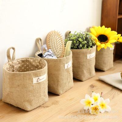 New Zakka Cotton Linen Crafts Flower Pot Small Sack Hanging Jute Dot Striped Storage Basket Hanging Storage Bag