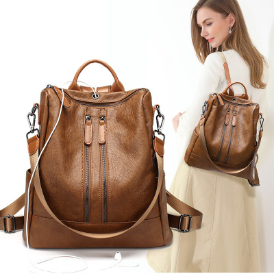 Autumn and Winter Korean Version of the Wild Leisure Soft Leather Multifunctional Backpack Simple OneShoulder Trendy Bag