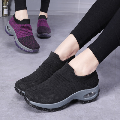 Large Size Women's Shoes Air Cushion Flying Woven Sneakers Set Foot Shoes Fashion Rocking Shoes Casual Shoes Socks Shoes