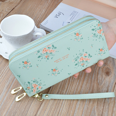 2020 New Ladies Wallet Women's Doubles Zipper Handbag Long Printed Mass Double Wallet Mobile Phone Bag