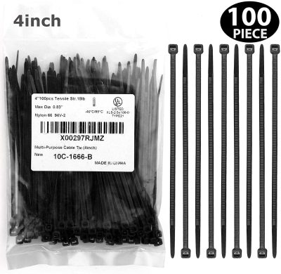 Multi-Function Cable Ties Black 4Inch Self-Locking Nylon Cable Ties Tensile Strength, Suitable for Wire Finishing 100