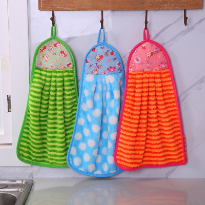 Taobao Hot Selling Absorbent Thick Coral Fleece Hanging Towel Kitchen Creative Hanging Towel Home Scouring Pad