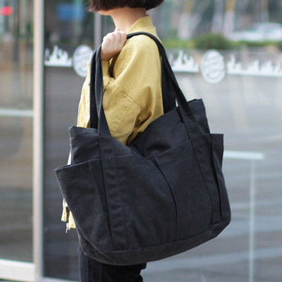 Style Allmatch Artistic Solid Color Canvas Bag Casual Mori Cloth Bag Handbag Simple Fashion Large Capacity Shoulder Bag