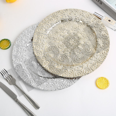 Round Plastic Plate Chargers with Flora  Design for Wedding Dinner Party Decoration
