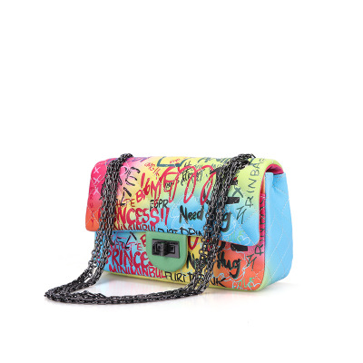 Denmark All Graffiti Bags Female 2019 New CandyColored Square Sling Bag Fashion ling ge Chain Bag ShoulderCrossbody Bag