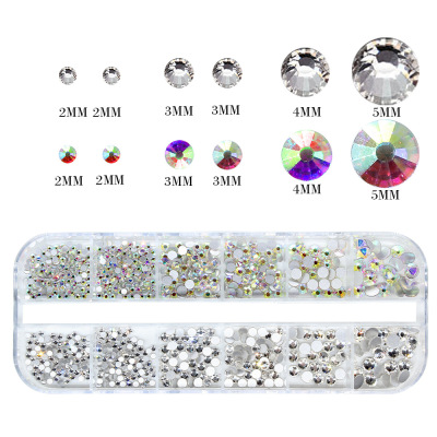 DIY Diamond Manicure Mobile Phone Shell Clothing Accessories Flat Bottom Magic Glass AB Crystal 12 Grid Long Box