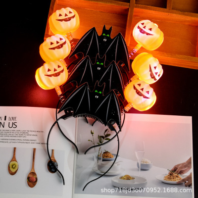 Halloween Glowing Bats Pumpkin Headband Pumpkin Lamp Headdress Ball Props Horror Decorations Skull Headband