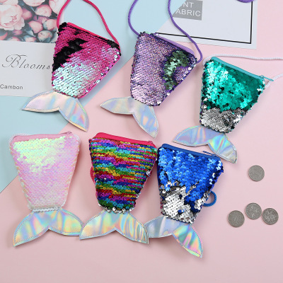 Sequined Purse Lanyard Coin, Small Children Cross-Body Bag Tail Color Sequined Purse Women