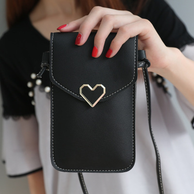 Women's Heart-Shaped Decorative Transparent Touch Screen Simple Retro Phone Bag 2020 New Style Student Buckle Pouch