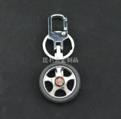 Advertising Gifts Promotional Gifts Car Wheel Hub Keychain Rubber Tire Key Chain Metal Alloy Key Ring
