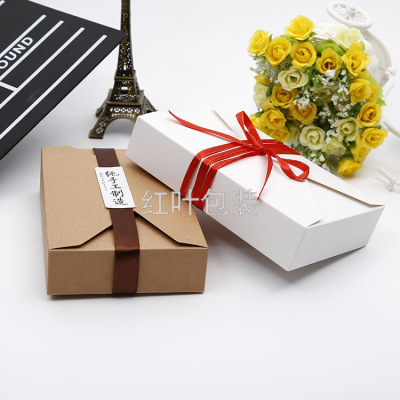 Wholesale Custom Universal Envelope Kraft Paper Gift Box Kraft Paper Baking Tuck Box Ribbon