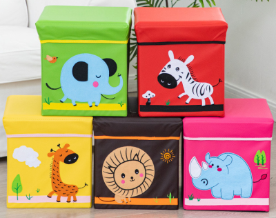 Cartoon Embroidered Clothes Storage Box Folding Toy Storage Storage Box with Lid