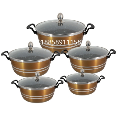 Factory Direct Sales 10-Piece Set Soup Pot Set Non-Stick Pan Set Aluminum Pan Set Liner Maifan Stone Material Non-Stick Pan