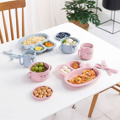 Maixiang Rabbit Plate Children's Cartoon Wheat Straw Tableware Set Kindergarten Baby Grid Plate Drop-Resistant