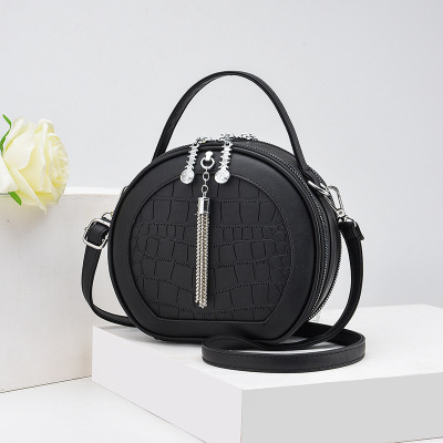 Street New Fashion High Quality PU Leather Shoulder Bag Polyester Messenger Bag Long Shoulder Strap All-Matching Custom Small round Bag Wholesale