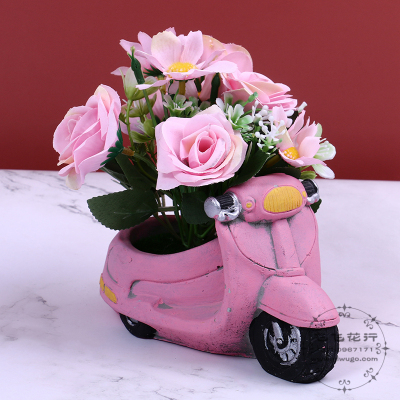 Cartoon Creative Personality Small Battery Car Cute Household Simulation Plant Flower Pot Gardening Decoration Ornaments