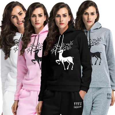 Amazon AliExpress Europe Christmas Deer Printed Hoodie Female Autumn and Winter Velvet Padded Loose Versatile stock