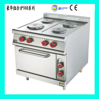 Luxury Stainless Steel Combination Furnace Series Vertical Electric Heating Four-Head round Cooking Furnace with Electric Oven Western Food Equipment