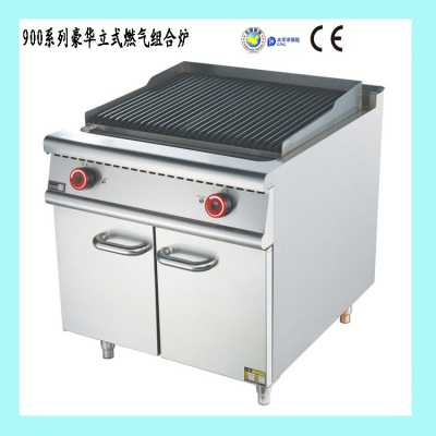 Luxury Stainless Steel Combination Furnace 900 Series Commercial Vertical Gas Volcanic Stone Barbecue Oven with Cabinet Western Food