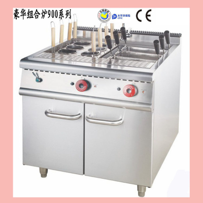 Luxury Stainless Steel Combination Furnace 900 Series Vertical Square 3 Sieve Electric Heating Pasta Cooking Stove with the Cabinet Seat Kitchen Equipment