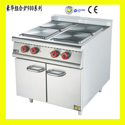 Luxury Stainless Steel Combined Furnace Series Vertical Electric Heating Four-Head Square Cooking Stove with Cabinet Hotel Kitchen Equipment