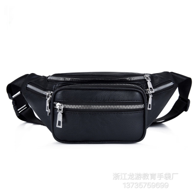 Autumn New Fashion Casual Men's Belt Bag Simple Black Pu Outdoor Chest Bag Outdoor Men's Mobile Phone