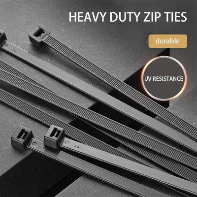 Zipper Tie 14 Inches (100 Packs) 80 Pounds Automatic Locking Cable Tie Heavy Tie Black