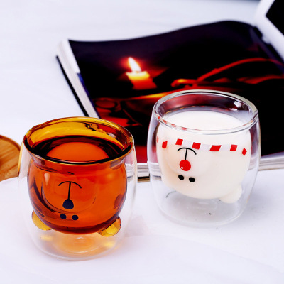 Creative Bear Cute Bear Double Layer Glass Cup Mini Cartoon Tea Cup Milk Cup Heat-Resistant High Boron Silicon 250ml