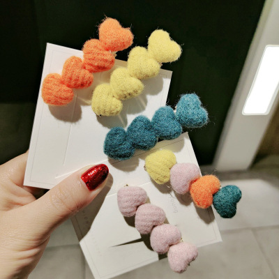 Candy Color Barrettes Ins Korean Plush Loving Heart Internet Celebrity Simple Temperament Girl's Hair Hoop