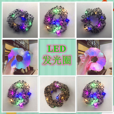 LED Luminous Large Intestine Hair Ring Ins Headband Female Disco Jumping Equipment Nightclub Artifact Hair Rope Hair Accessories Luminous Headdress
