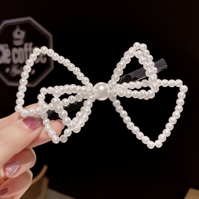 Qi Wei Same Product Pearl Bow Hair Rope Pairs Ponytail Hair Ring Headdress Internet Celebrity Girls' Hairpin Head Clip Hair Accessories Hairpin