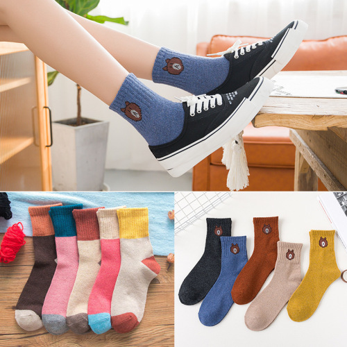 color matching thick yarn socks women‘s autumn and winter new all-match solid color thick line women‘s mid-calf socks thick women‘s socks wholesale