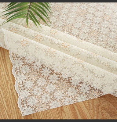 PVC Lace Printed Tablecloth Pure White, Beige