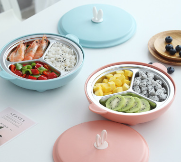 Cross-Border Hot Portable round Lunch Box Stainless Steel Insulation Box Children's Fast Food Plate Creative Cute Anti-Scald Lunch Box