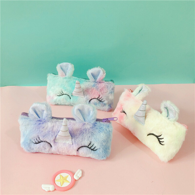 Unicorn Winter Plush Pencil Bag Unicorn Cartoon Young Girl Student Stationery Storage Bag Pencil Bag