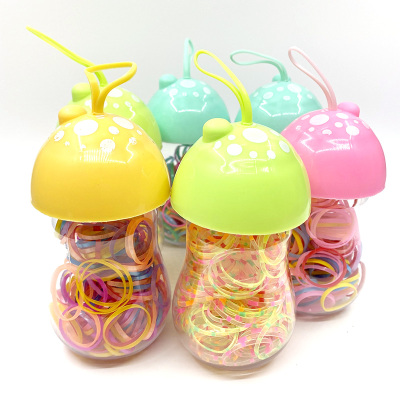Korean Style Children's Disposable Rubber Band Strong Pull Continuous Mushroom Bottled Color High Elasticity Girl's Hair Rope Hair Band