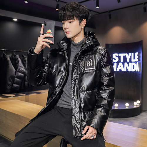 new glossy down jacket men‘s short youth korean slim fit casual thick warm hooded couple coat tide