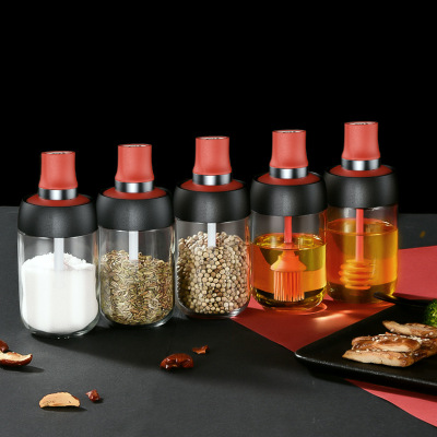 Top Spoon and Lid Integrated Glass Silicone Brush Barbecue Oil Bottle Jar Stainless Steel Seasoning Bottle Cans a Bottle of Honey COCOO Cocoa