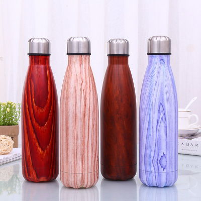 Hot Sale Wood Grain Outdoor Sports Vacuum Cup Convenient Business Car Coke Bottle Office Water Cup Factory Customized Logo
