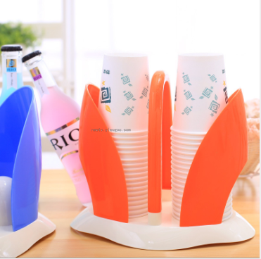 Environmental Protection Double-Seat Cup Holder Glass Base Disposable Paper Cup Fan-Shaped Rack Large Capacity Storage