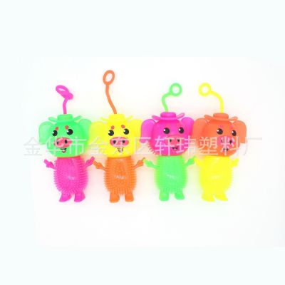 Floor Push Gift Hot Sale Luminous Sound Pig Flash Whistle Vent Squeeze Elastic Ball Toy Factory Direct Sales