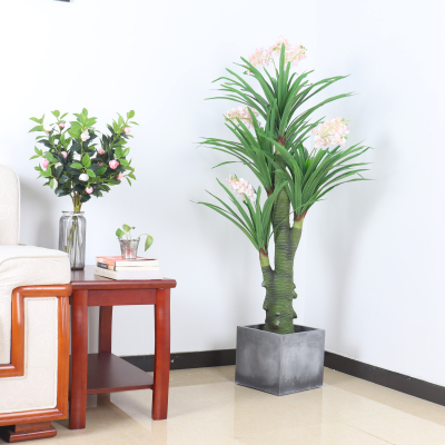 Interior Decoration High Simulation  Diamond Flower Plant Pot Window Hotel Floor Ornaments Plastic Fake Flower Bonsai
