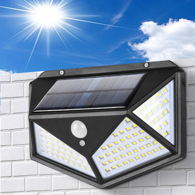 Solar Charging 114 Lamp 100led Solar Wall Lamp Four-Side Lamp Human Body Induction Garden Lamp Waterproof Cross-Border