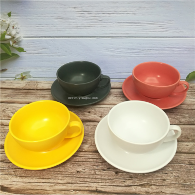 Currently Available Supply Nordic Frosted Ceramic Cup and Saucer Afternoon Tea Coffee Cup Dish 250ML Solid Color 4