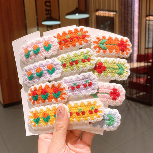 ins cute wool woven cherry flower barrettes bb clip girl heart bang clip hairpin side clip hair accessories