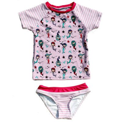 Children's Swimsuit Baby Girl Sunscreen Swimwear Girl Two-Piece Short Sleeve Girl Child Swimsuit Quick-Drying Diving Suit