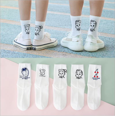 Cartoon Socks Women's Mid-Calf Socks Student Tide Solid Color Sports Socks Small White Socks Lovers' Socks
